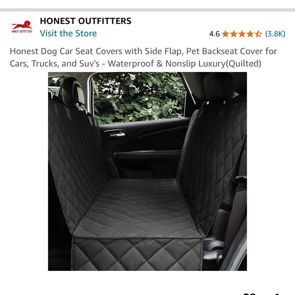 Dog seat cover for back of car